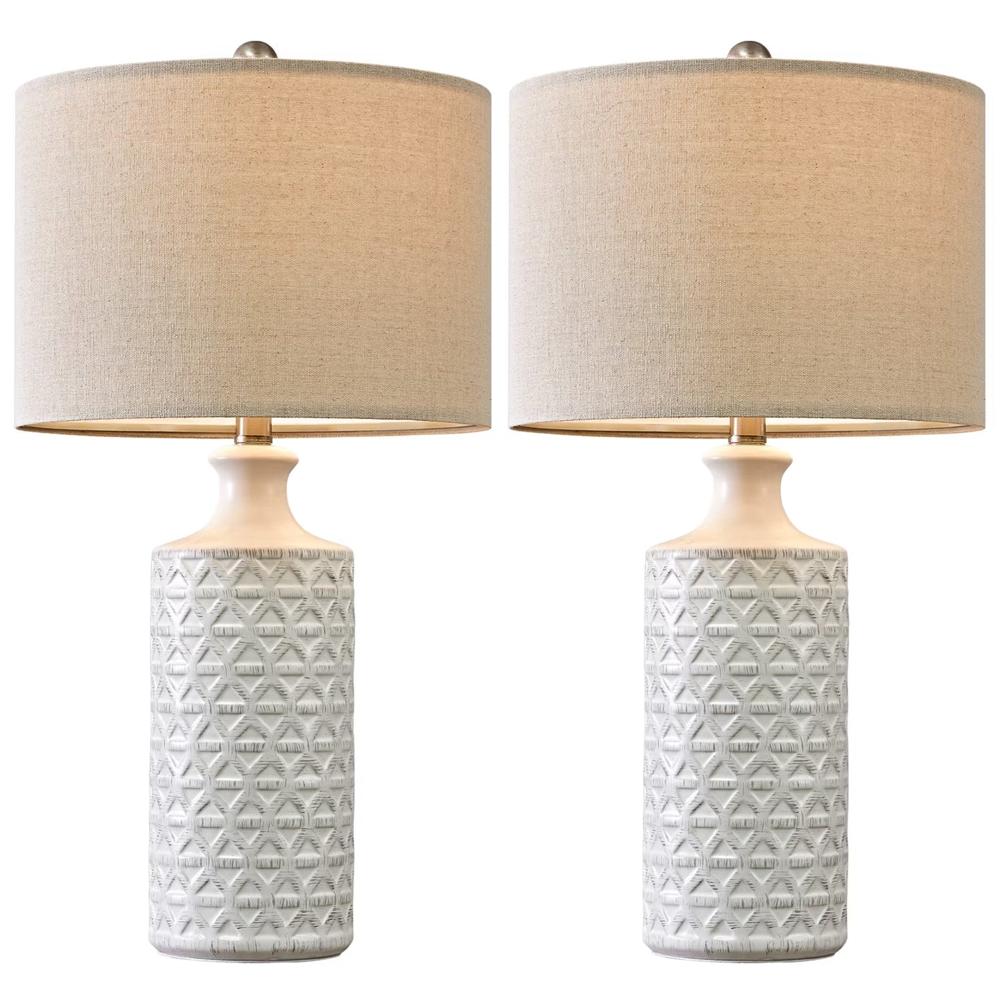 Ceramic Table Lamp Set of 2 – Farmhouse Bedside Lamps with Linen Shade - Lumière HomeTable Lamp