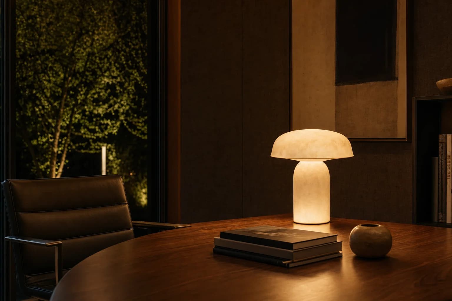 Mushroom Lamp on a bedside table