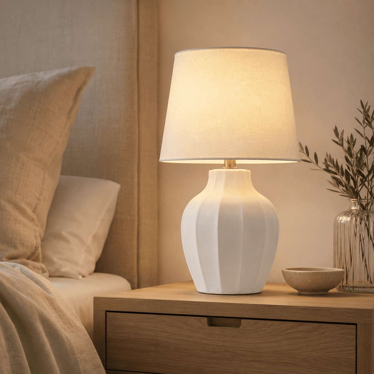 Fluted Ceramic Bedside Lamp product image