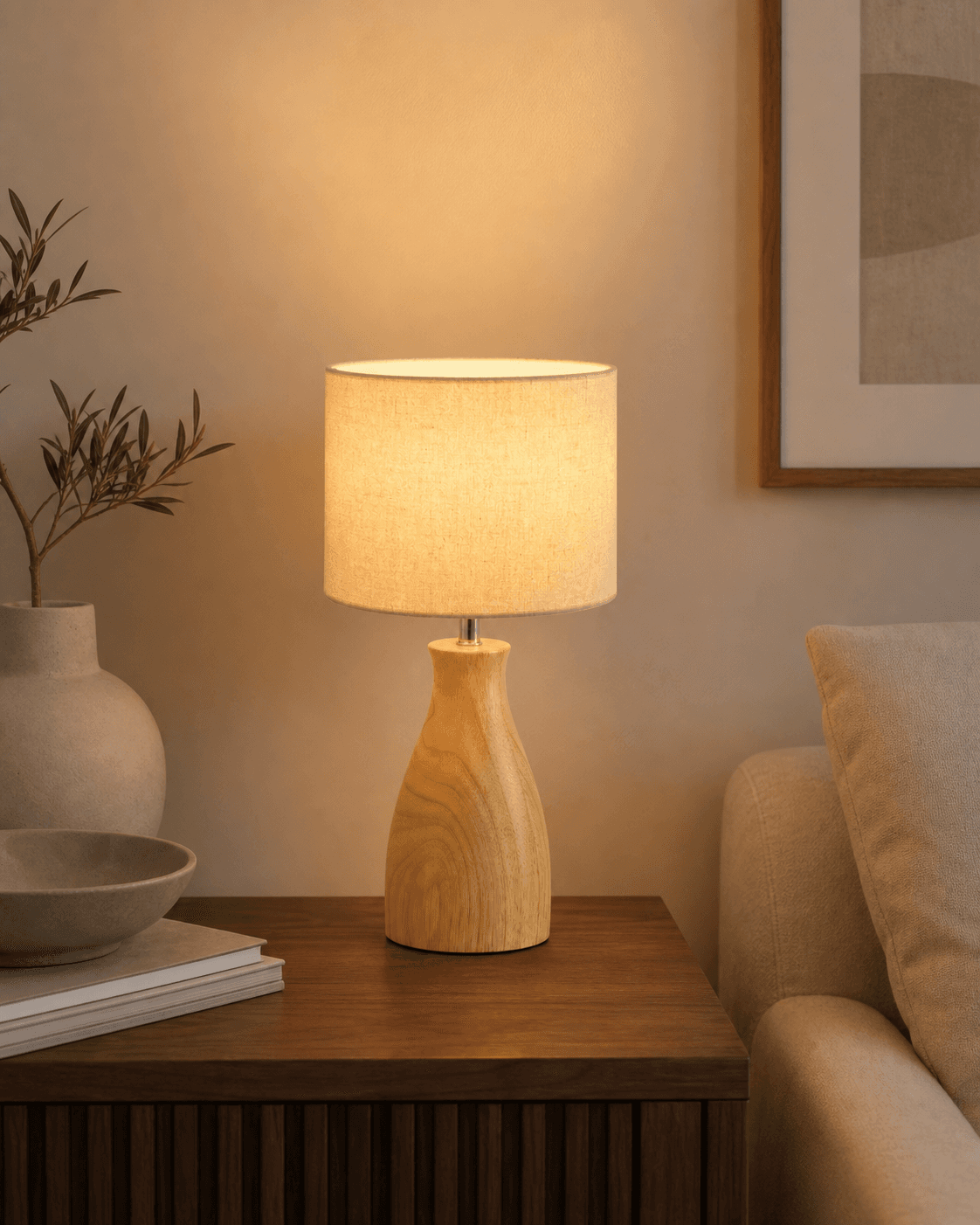 Nordic Linen Shade Table Lamp | E27 Wooden Base product image
