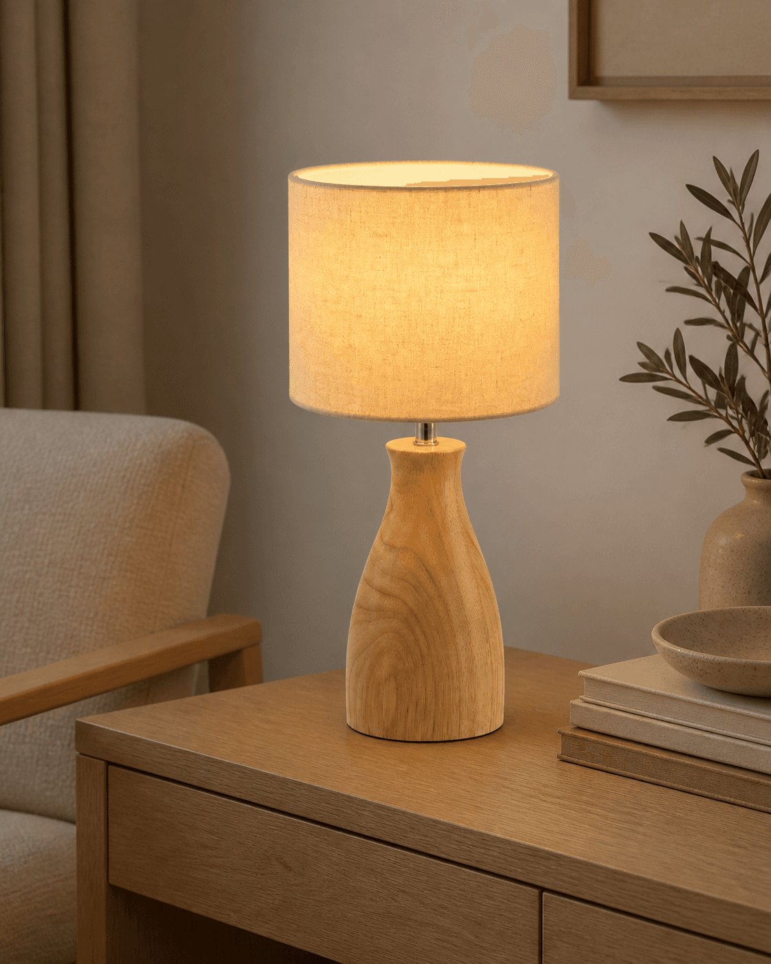 Nordic Linen Shade Table Lamp styled on a quiet bedside