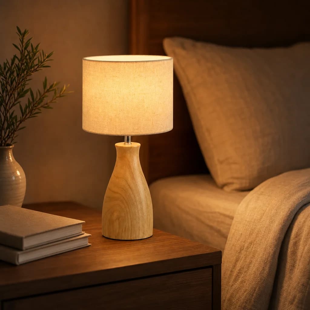 Nordic Linen Shade Table Lamp styled beside the sofa