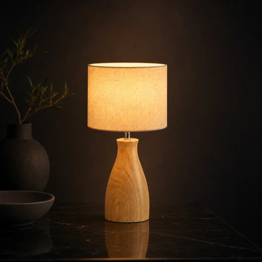 Nordic Linen Shade Table Lamp styled on a window console