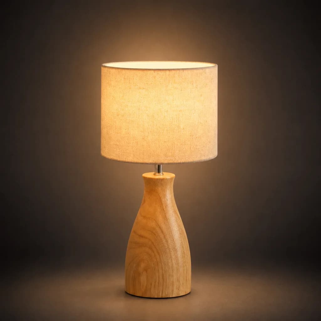 Nordic Linen Shade Table Lamp styled at the desk after dark
