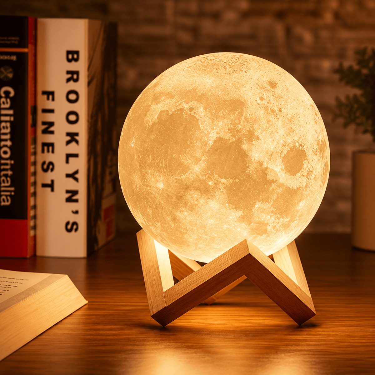 3D Moon Night Light – 16 - Colour LED Lunar Lamp with Wooden Stand - Lumière HomeNight Light