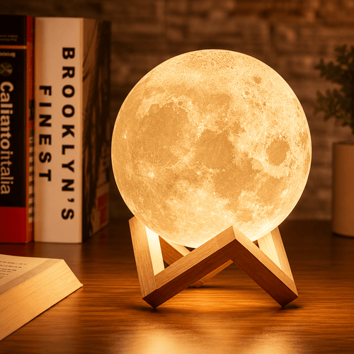 3D Moon Night Light – 16 - Colour LED Lunar Lamp with Wooden Stand - Lumière HomeNight Light