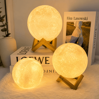 3D Moon Night Light – 16 - Colour LED Lunar Lamp with Wooden Stand - Lumière HomeNight Light