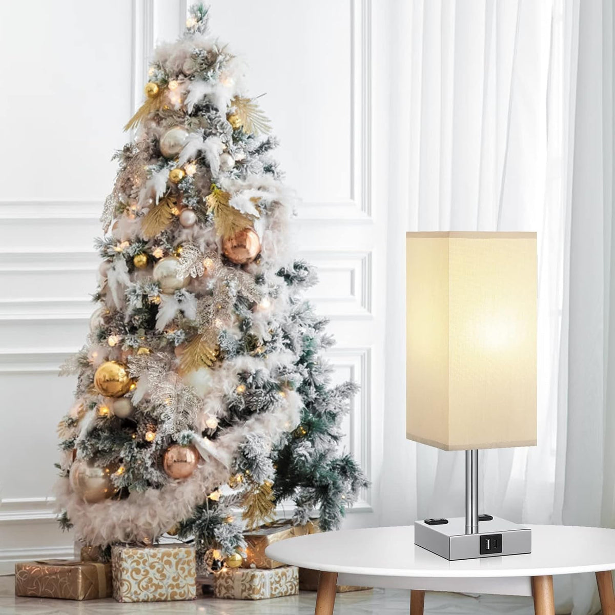 Bedside Lamp with USB Charging & AC Outlets – 3 - Way Dimmable - Lumière HomeTable Lamp