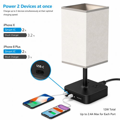 Bedside Table Lamp with USB Ports & AC Outlet – Minimalist LED Nightstand Lamp - Lumière HomeTable Lamp