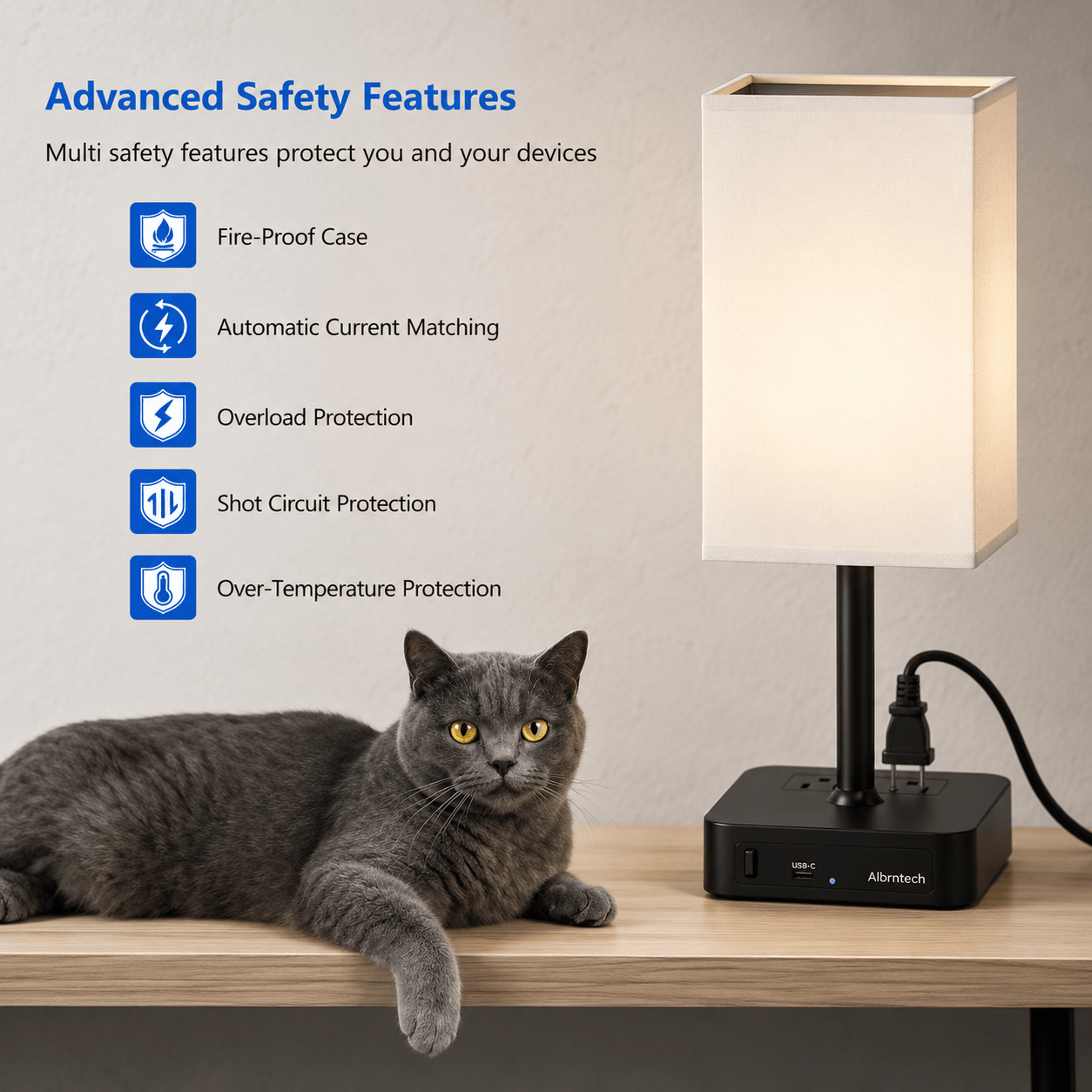 Bedside Table Lamp with USB Ports & AC Outlet – Minimalist LED Nightstand Lamp - Lumière HomeTable Lamp