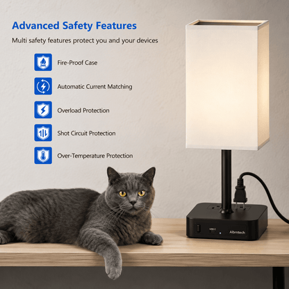 Bedside Table Lamp with USB Ports & AC Outlet – Minimalist LED Nightstand Lamp - Lumière HomeTable Lamp