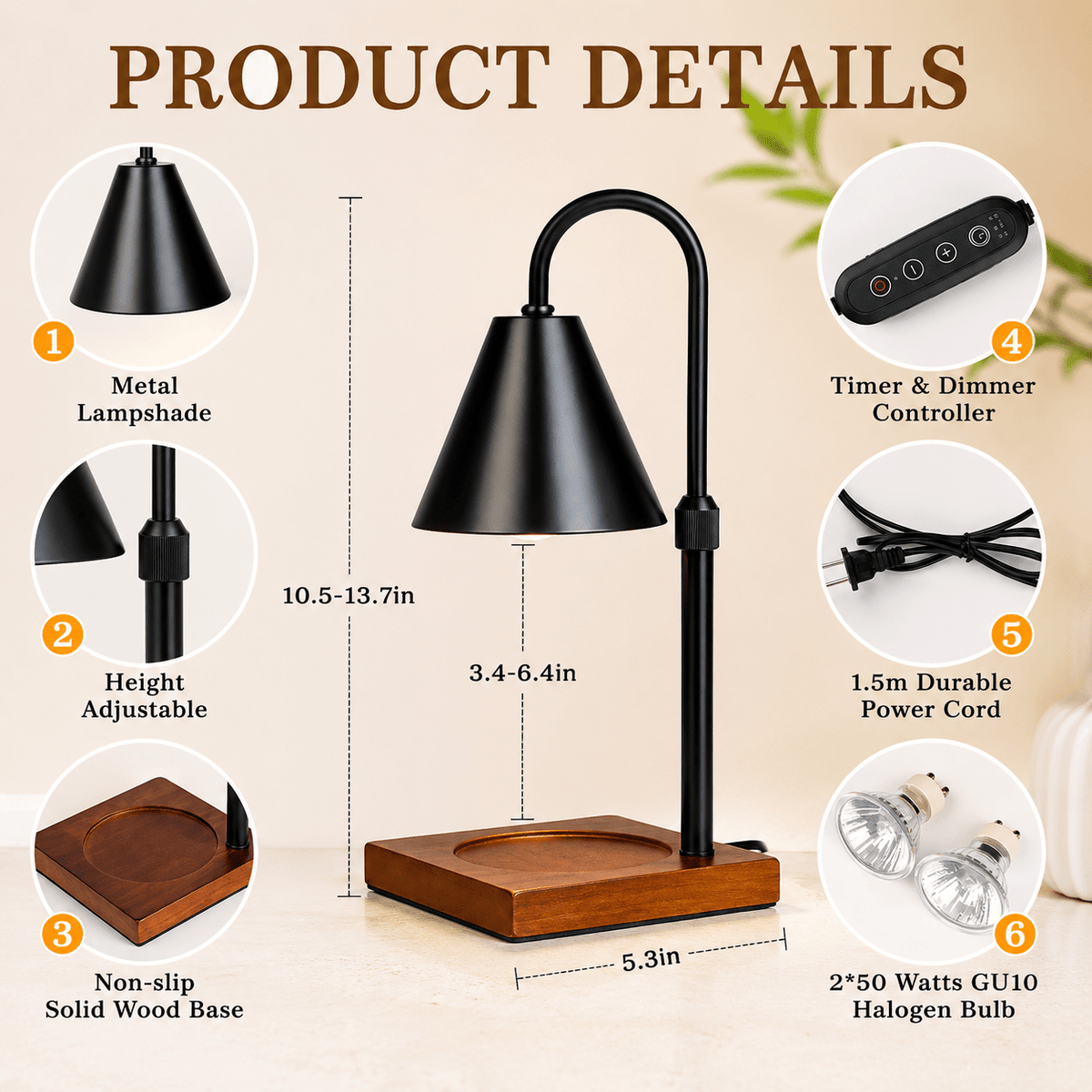 Candle Warmer Lamp with Timer & Dimmer – Adjustable Height - Lumière HomeHome Decor