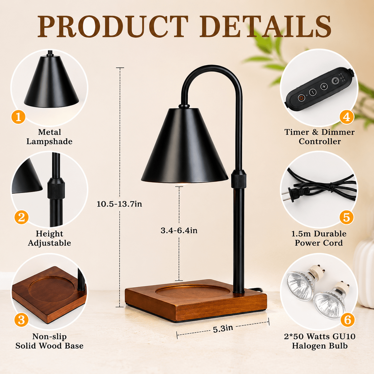 Candle Warmer Lamp with Timer & Dimmer – Adjustable Height - Lumière HomeHome Decor