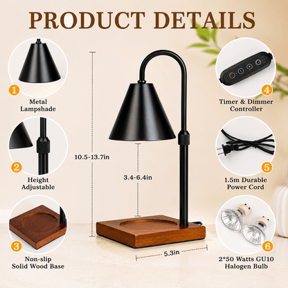 Candle Warmer Lamp with Timer & Dimmer – Adjustable Height - Lumière HomeHome Decor