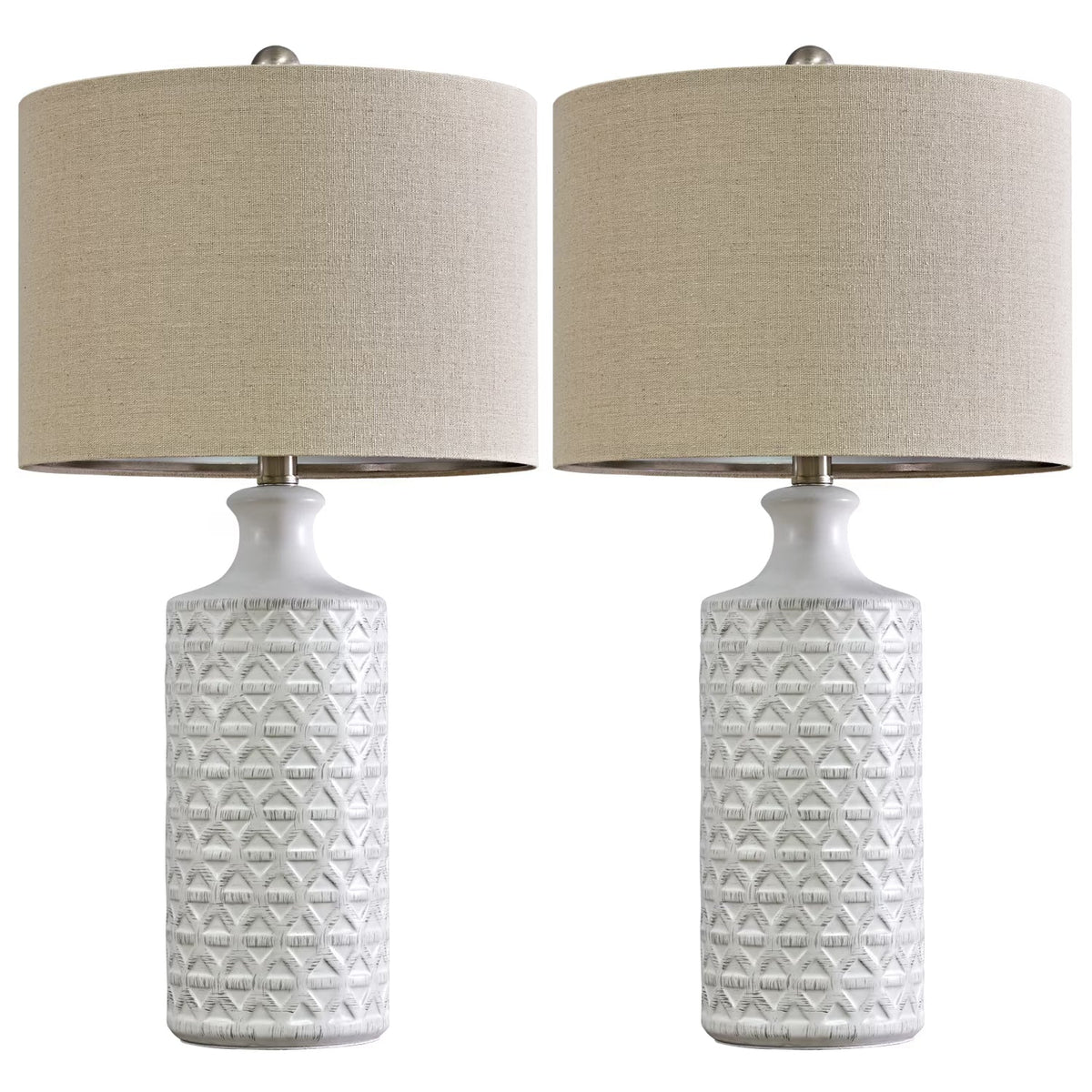 Ceramic Table Lamp Set of 2 – Farmhouse Bedside Lamps with Linen Shade - Lumière HomeTable Lamp