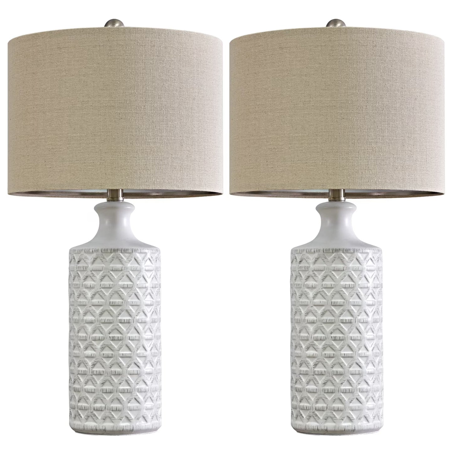 Ceramic Table Lamp Set of 2 – Farmhouse Bedside Lamps with Linen Shade - Lumière HomeTable Lamp