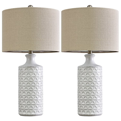 Ceramic Table Lamp Set of 2 – Farmhouse Bedside Lamps with Linen Shade - Lumière HomeTable Lamp