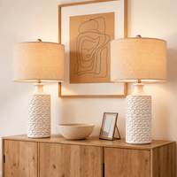 Ceramic Table Lamp Set of 2 – Farmhouse Bedside Lamps with Linen Shade - Lumière HomeTable Lamp
