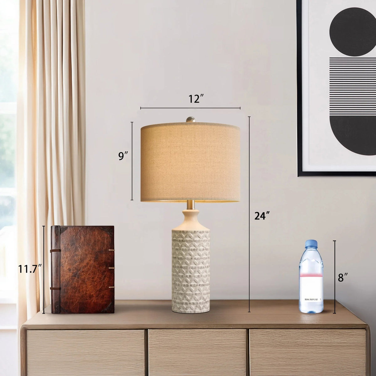 Ceramic Table Lamp Set of 2 – Farmhouse Bedside Lamps with Linen Shade - Lumière HomeTable Lamp