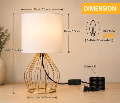 Gold Bedside Table Lamp – Hollowed Base with Linen Shade - Lumière HomeTable Lamp