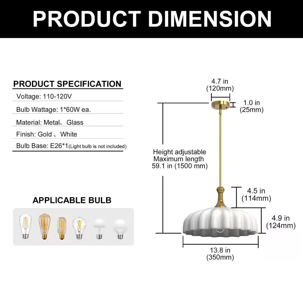 Gold Glass Pendant Light – 1 - Light Minimalist Ceiling Lamp - Lumière HomePendant Light