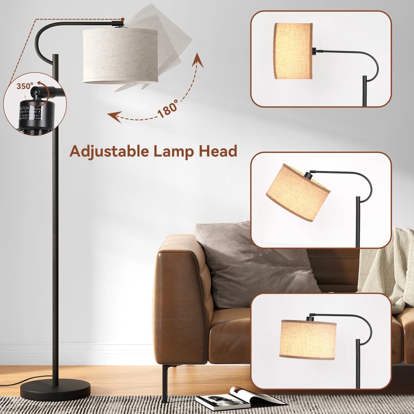 Modern Arc Floor Lamp – 63" Dimmable Standing Lamp with Linen Shade - Lumière HomeFloor Lamp