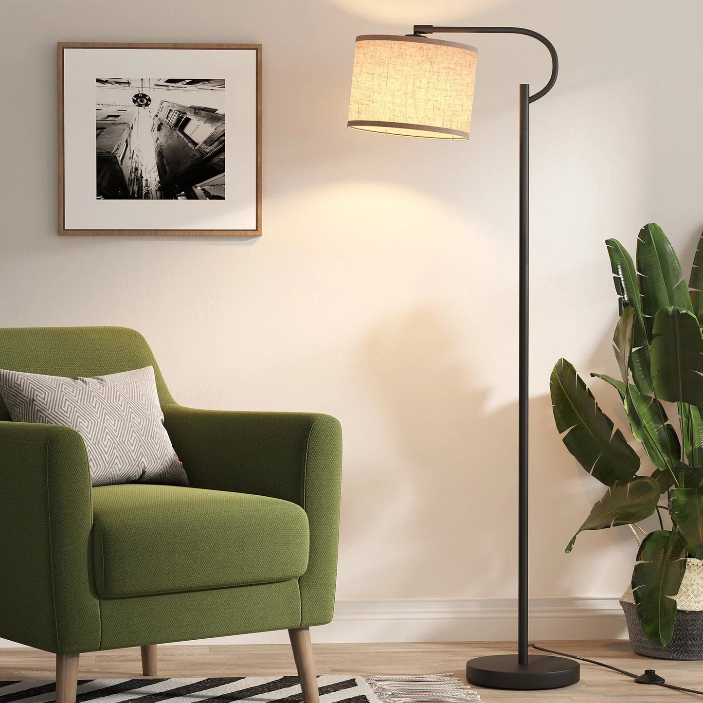 Modern Arc Floor Lamp – 63" Dimmable Standing Lamp with Linen Shade - Lumière HomeFloor Lamp