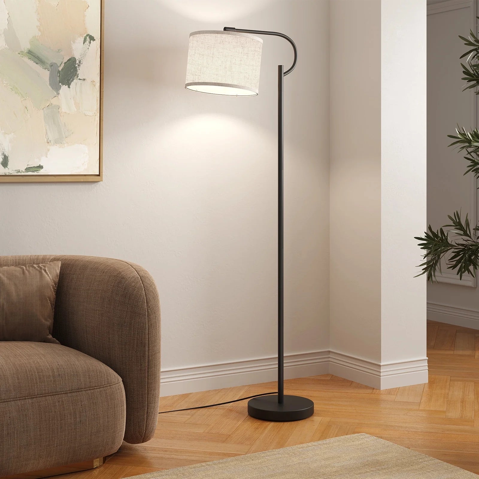 Modern Arc Floor Lamp – 63" Dimmable Standing Lamp with Linen Shade - Lumière HomeFloor Lamp