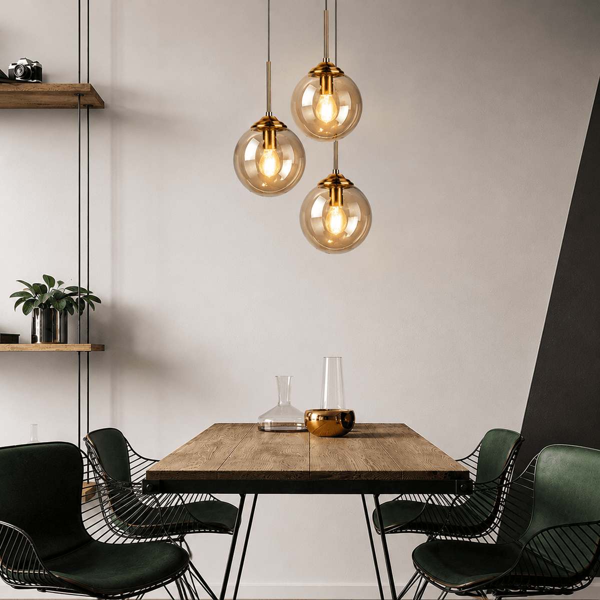 Nordic Glass Pendant Lamp – 3 - Head LED Chandelier - Lumière HomePendant Light