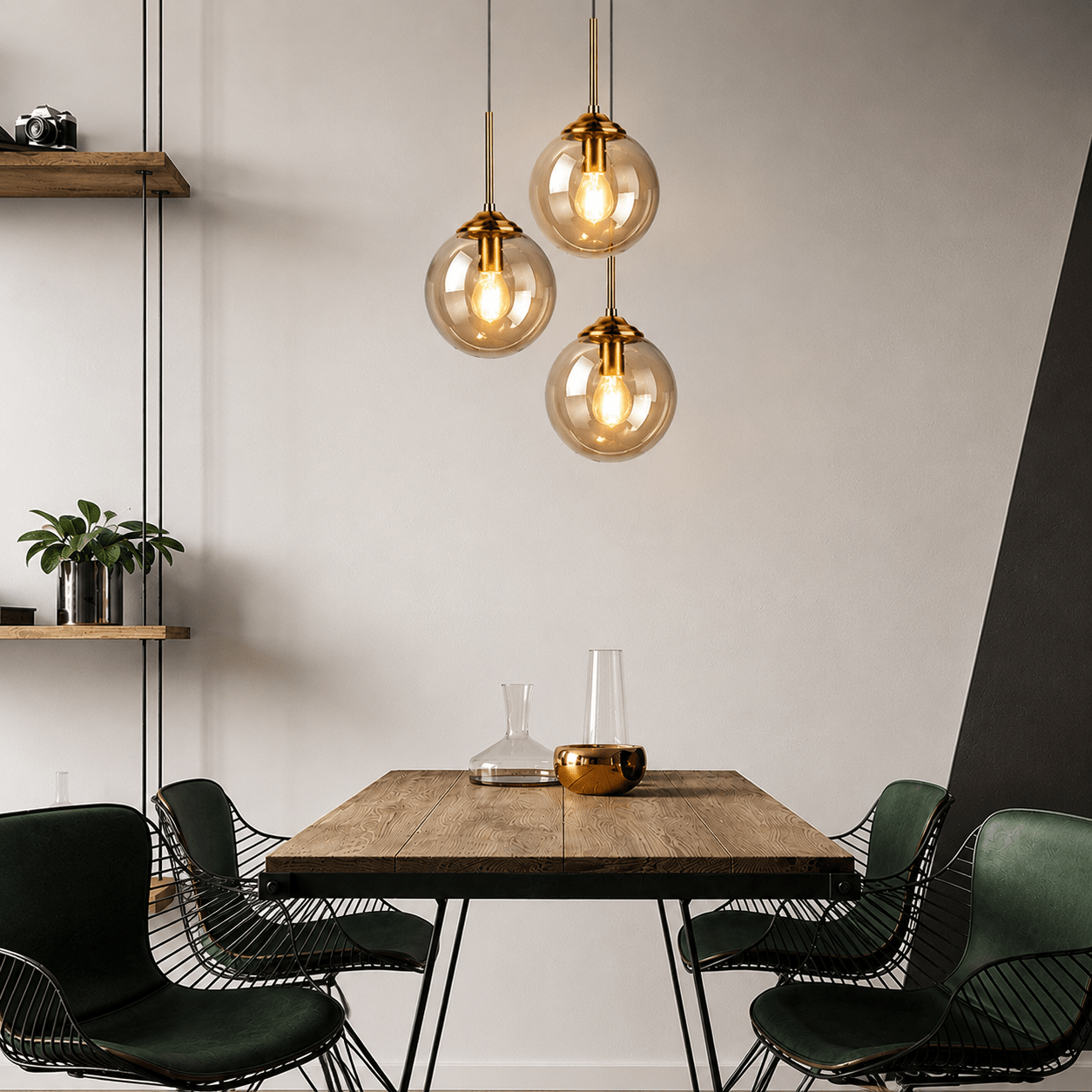 Nordic Glass Pendant Lamp – 3 - Head LED Chandelier - Lumière HomePendant Light