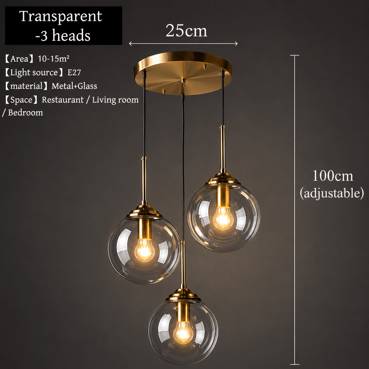 Nordic Glass Pendant Lamp – 3 - Head LED Chandelier - Lumière HomePendant Light