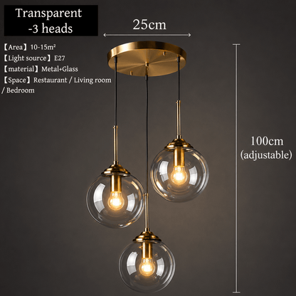 Nordic Glass Pendant Lamp – 3 - Head LED Chandelier - Lumière HomePendant Light