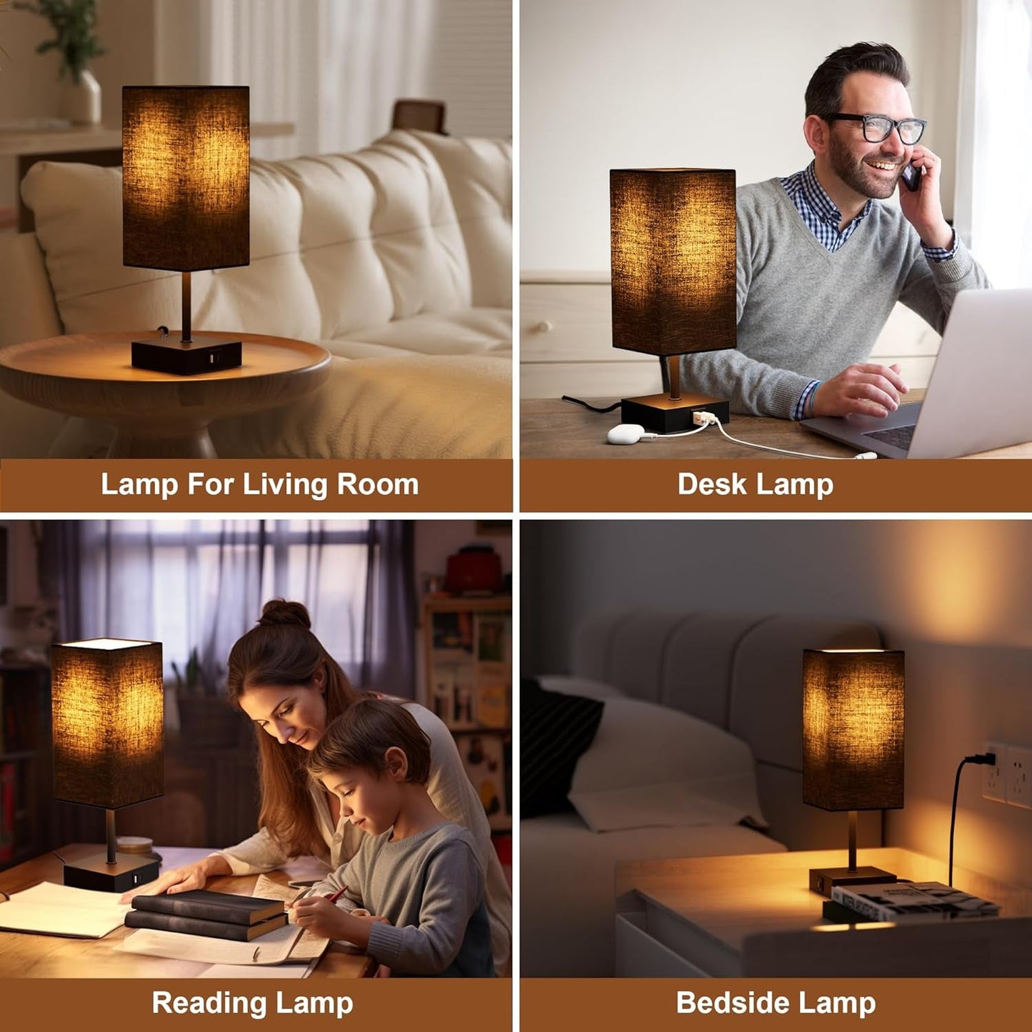 Touch Bedside Lamp with USB Charging Ports – 3 - Way Dimmable - Lumière HomeTable Lamp