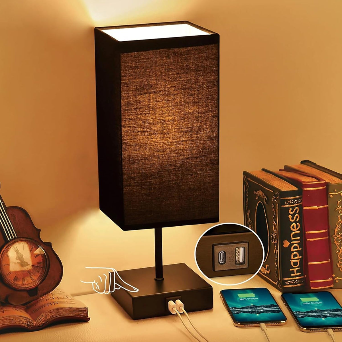 Touch Bedside Lamp with USB Charging Ports – 3 - Way Dimmable - Lumière HomeTable Lamp
