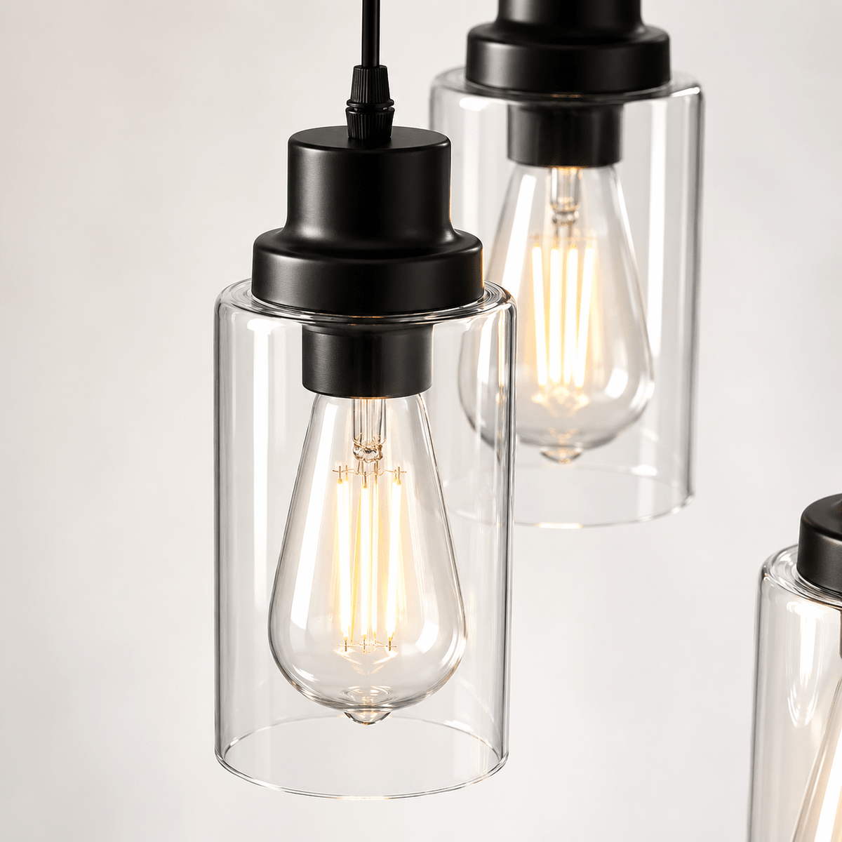 Vintage 3 - Light Black Glass Pendant Light – Cluster Ceiling Fixture - Lumière HomePendant Light