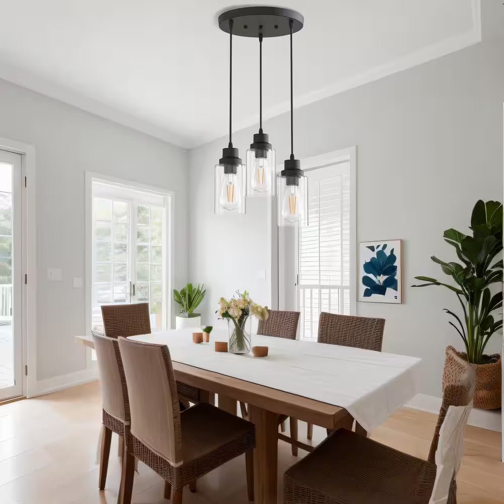 Vintage 3 - Light Black Glass Pendant Light – Cluster Ceiling Fixture - Lumière HomePendant Light