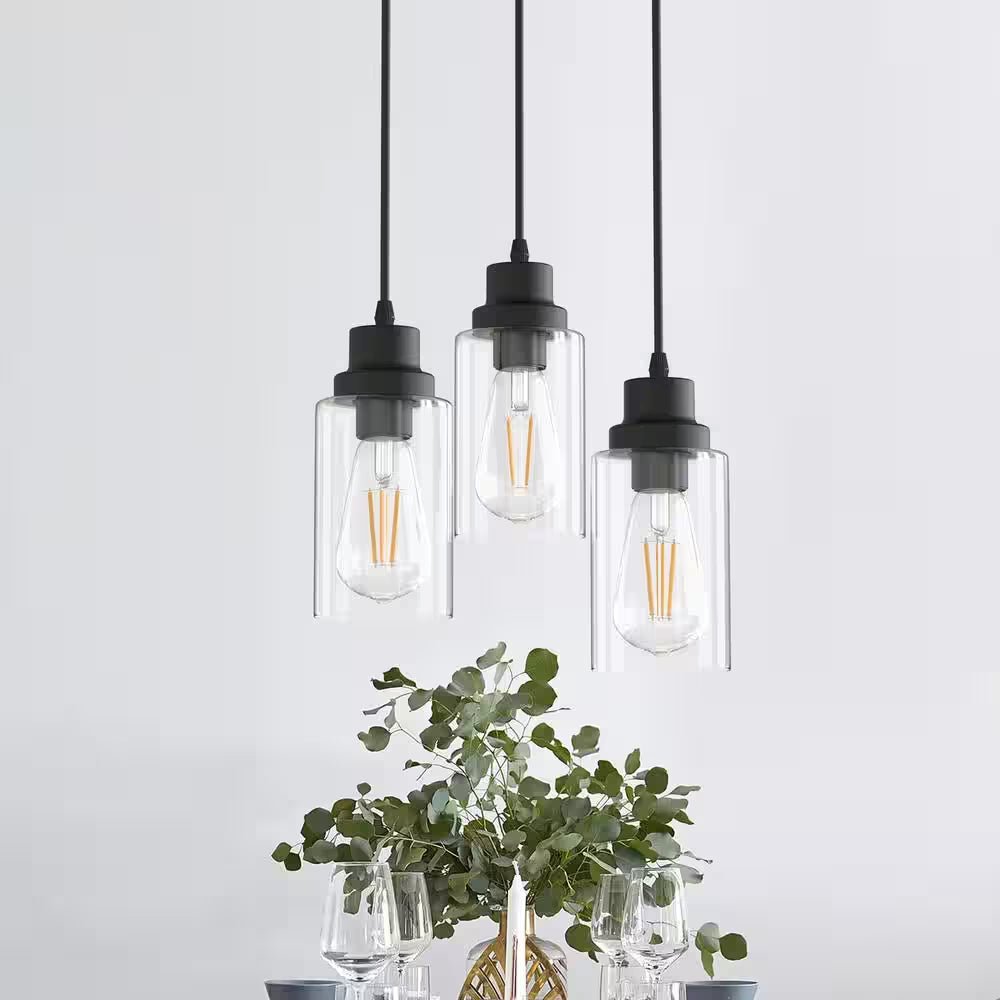 Vintage 3 - Light Black Glass Pendant Light – Cluster Ceiling Fixture - Lumière HomePendant Light