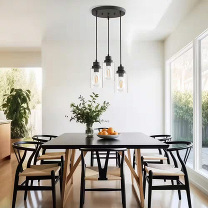 Vintage 3 - Light Black Glass Pendant Light – Cluster Ceiling Fixture - Lumière HomePendant Light