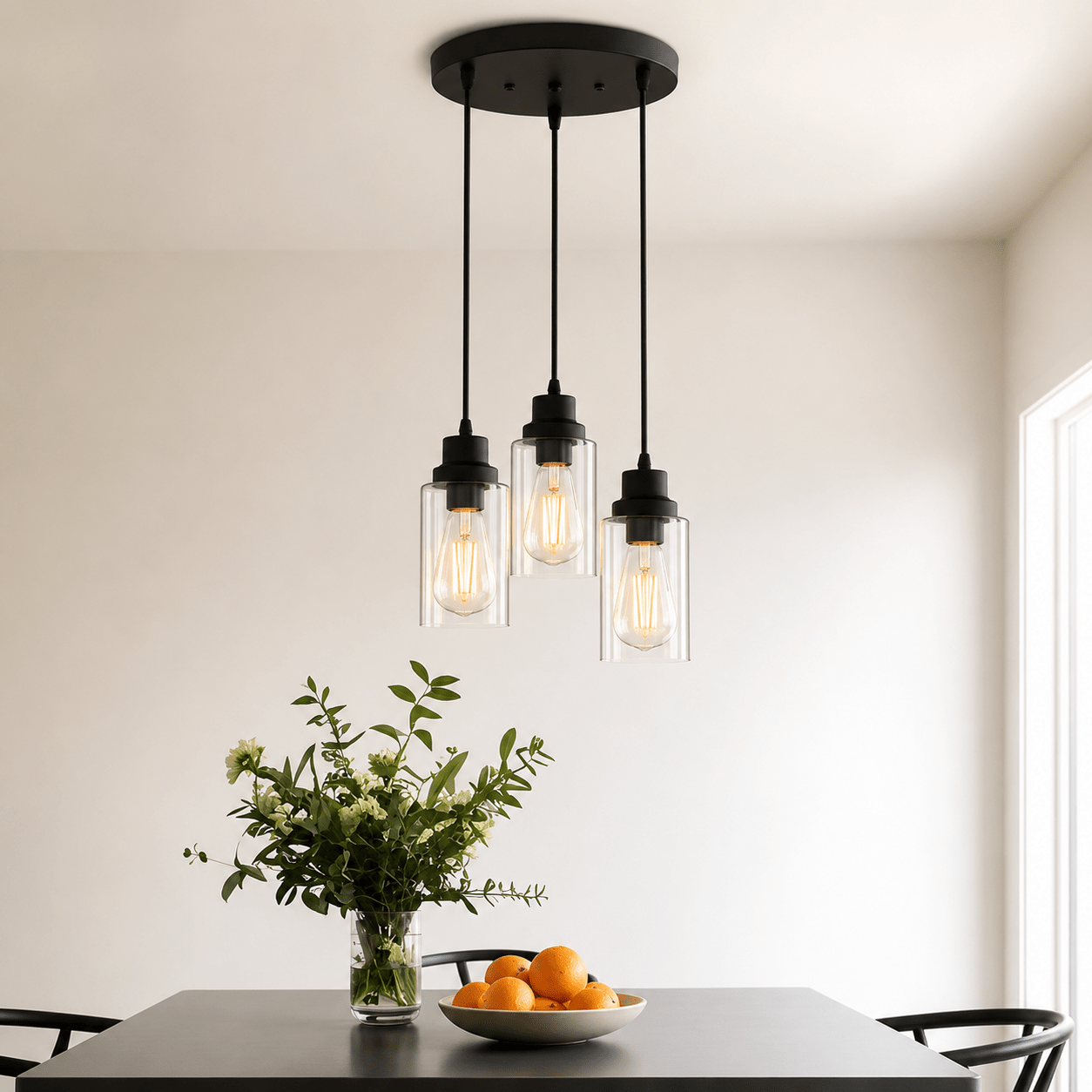Vintage 3 - Light Black Glass Pendant Light – Cluster Ceiling Fixture - Lumière HomePendant Light