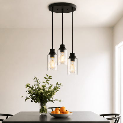 Vintage 3 - Light Black Glass Pendant Light – Cluster Ceiling Fixture - Lumière HomePendant Light